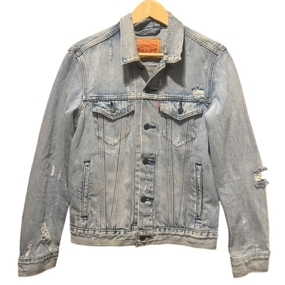 LEVI'S Strauss Men's Blue‎ Denim Trucker Distressed Jean Jacket Size Men's small